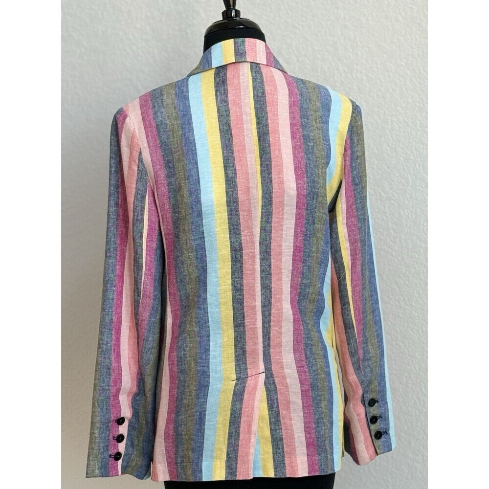 Current Air Women’s Med‎ Rainbow Striped Blazer Linen Blend Academia Preppy - Picture 3 of 9